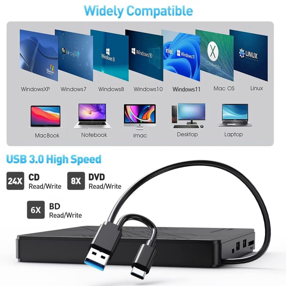 5-in-1 External Blu-ray Drive， - Blu Ray Disc Player ulasan dan harga